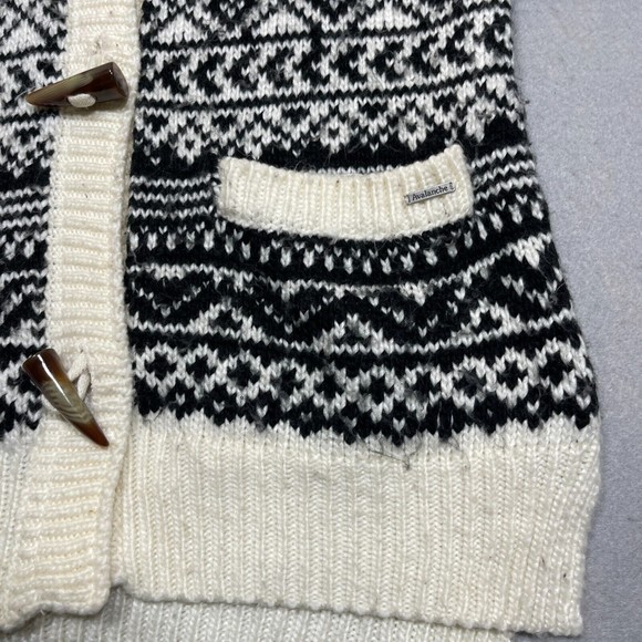 AvalancheNordic Toggle Cardigan Sweater Hooded Small Black White Fair Isle Knit - Picture 4 of 14